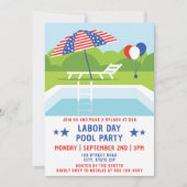 労働日プールパーティー星とストライプモダン 招待状 (正面)