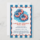 労働日プールパーティー赤と青の招待状 招待状 (正面)