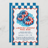労働日プールパーティー赤と青の招待状 招待状 (正面/裏面)