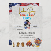 労働日ホリデーカード赤白青BBQ 招待状 (正面/裏面)