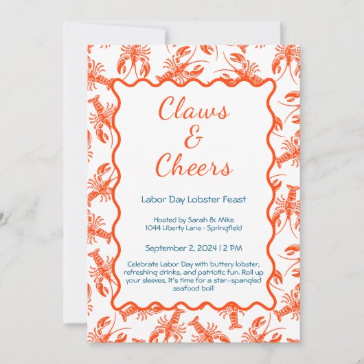 労働日ロブスター沸騰招待状 – 愛国心シーフ 招待状 (正面)