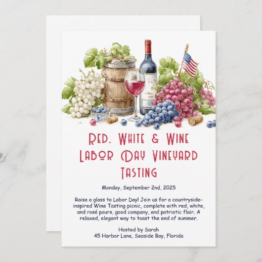 労働日ワインテイスティング招待状 – 愛国的つる植物 招待状 (正面/裏面)