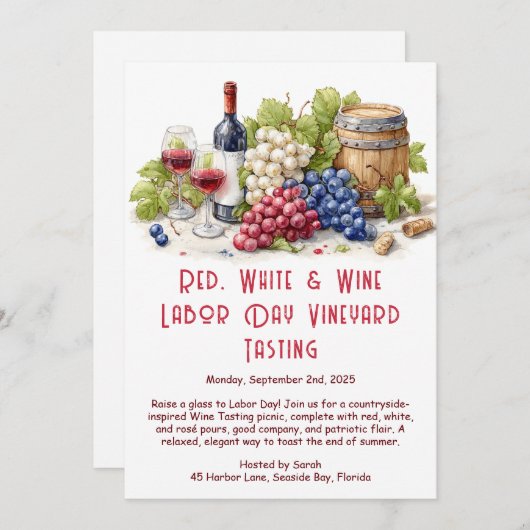 労働日ワインテイスティング招待状 – 愛国的つる植物 招待状 (正面/裏面)