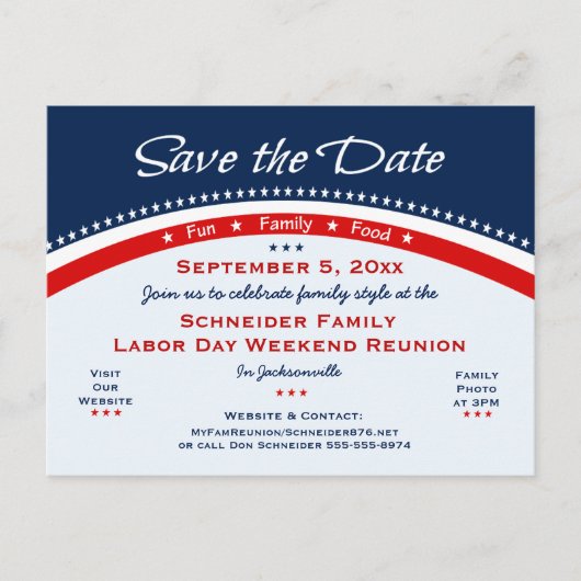 労働日家族懇親会、パーティー保存日付 案内ポストカード (正面)