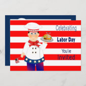 労働日招待状、シェフサービングチーズバーガー 招待状 (正面/裏面)