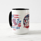 労働日2025スポーツマグカップ – ワーク懸命遊懸命 マグカップ (正面左)