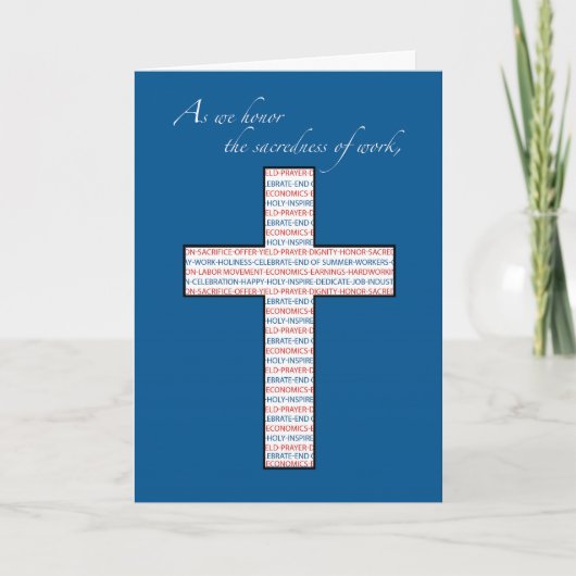 労働日，キリスト教十字架，赤，白，青 カード (正面)