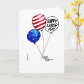 労働日 – 吹飛んでいる気球のあるマウス。 カード (黄色い花)