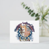 労働日 – 国旗を振る – Corgi – オーウェン ポストカード (スタンド正面)