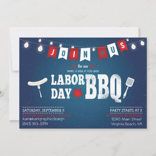 労働日BBQパーティの招待状 招待状 (正面)