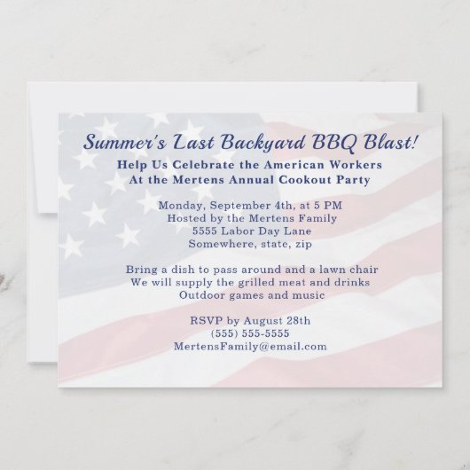 労働日BBQパーティーファミリーサマーグリルブラスト 招待状 (裏面)