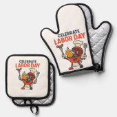 労働日BBQパーティーマンガ – グリルマスタータイム！ 鍋つかみ&鍋敷きセット (正面/裏面)