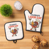 労働日BBQパーティーマンガ – グリルマスタータイム！ 鍋つかみ&鍋敷きセット (トップダウン)