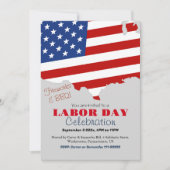 労働日BBQパーティー労働者愛国的アメリカ国旗 招待状 (正面)