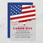 労働日BBQパーティー労働者愛国的アメリカ国旗 招待状 (正面/裏面)