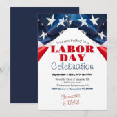 労働日BBQパーティー労働者愛国的アメリカ国旗 招待状 (正面/裏面)