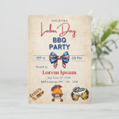 労働日BBQ招待状編集可能テンプレート 招待状 (スタンド正面)