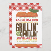 労働日BBQ、バックヤードバーベキュー、ホリデーBBQ 招待状 (正面/裏面)
