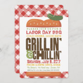 労働日BBQ、バックヤードバーベキュー、ホリデーBBQ 招待状 (正面/裏面)