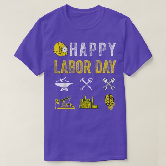 労働組合の幸せな労働日グラフィックスに力がある Tシャツ (デザイン正面)