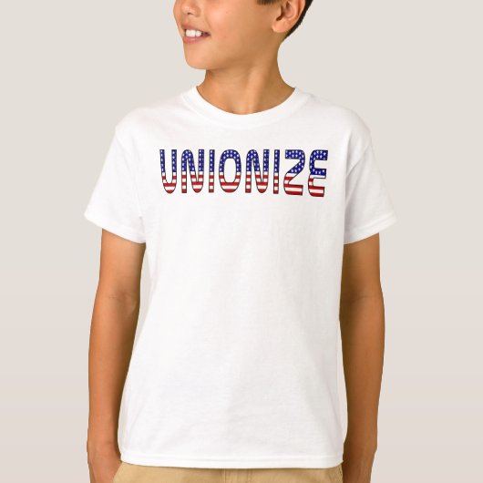 労働組合をアメリカの国旗の色で Tシャツ (正面)