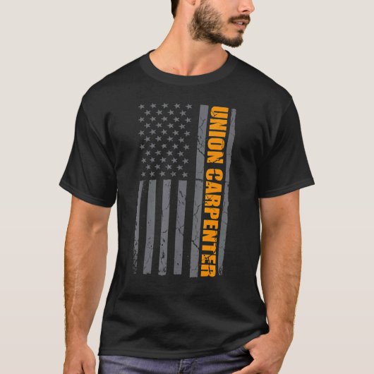 労働組合大工アメリカ国旗の愛国的労働日 Tシャツ (正面)