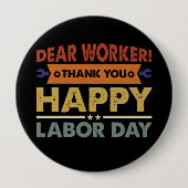 労働者さんへ 感謝を込めて 労働者の日 お疲れ様 缶バッジ (正面)
