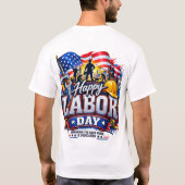 労働者の日おめでとう – 勤勉と献身 アメリカ愛 Tシャツ (裏面)