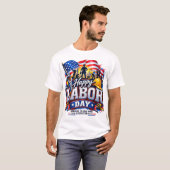 労働者の日おめでとう – 勤勉と献身 アメリカ愛 Tシャツ (正面フル)