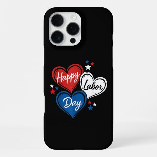 労働者の日のお祝い 愛国ハート 赤 白 青 メンズ iPhoneケース (裏面)