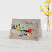 労働者の日のカードのビーチとカラフル小骨 カード (黄色い花)