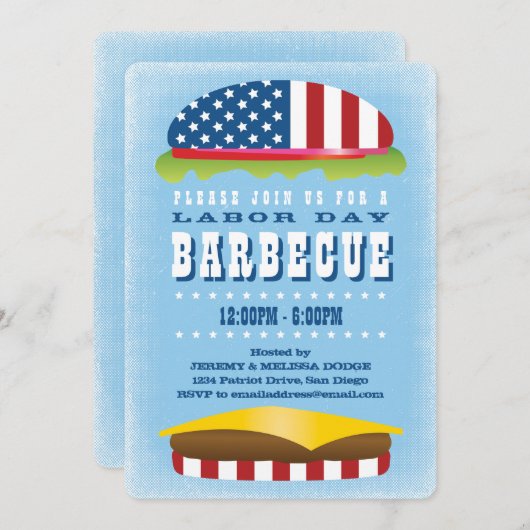 労働者の日の愛国心が強いハンバーガーのバーベキュー 招待状 (正面/裏面)