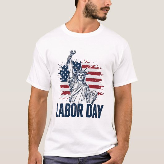 労働者の日の自由の女神愛国的な労働者のデザイン Tシャツ (正面)