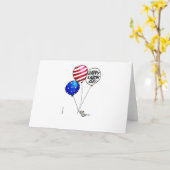 労働者の日-気球を持つ飛んでいるなマウス カード (黄色い花)