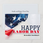 労働者の連帯と団結を祝う労働の日 アメリカの国旗とともに T サンキューカード (正面/裏面)
