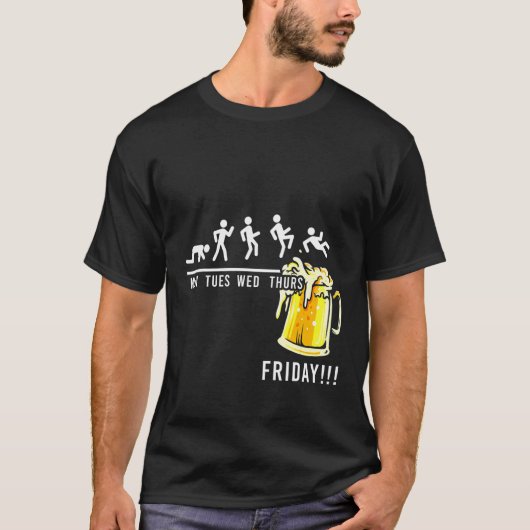 労働週末予報ビール飲みアルコール Tシャツ (正面)