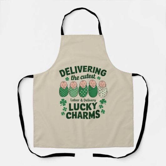 労働&デリバリーラッキーチャームナースシャムロック エプロン (正面)