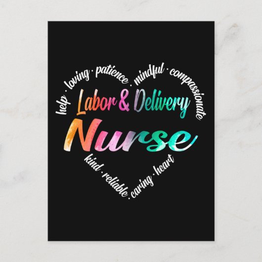 労務ナースハートワードクラウドウォーター色 シーズンポストカード (正面)