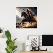 勇壮な赤い色調のリアルな中世の騎士戦闘 ポスター (ホームオフィス)