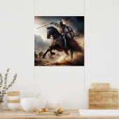 勇壮な赤い色調のリアルな中世の騎士戦闘 ポスター (キッチン)