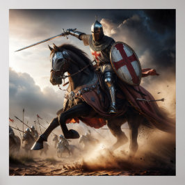 勇壮な赤い色調のリアルな中世の騎士戦闘 ポスター