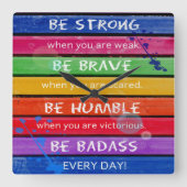 勇敢があって下さい。 強いがあって下さい。-虹-時計 スクエア壁時計 (正面)