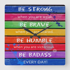 勇敢があって下さい。 強いがあって下さい。-虹-時計 スクエア壁時計