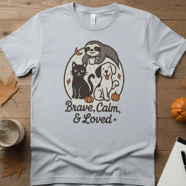勇敢で、穏やかで、愛されている — かわいい動物トリオのハロウィン Tシャツ
