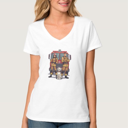 勇敢なアニメ消防士Vネック Tシャツ (正面)