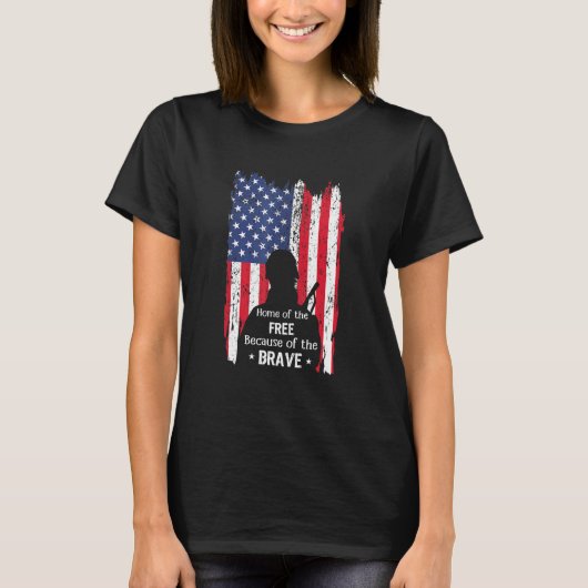 勇敢なアメリカの旗のために無料の家 Tシャツ (正面)