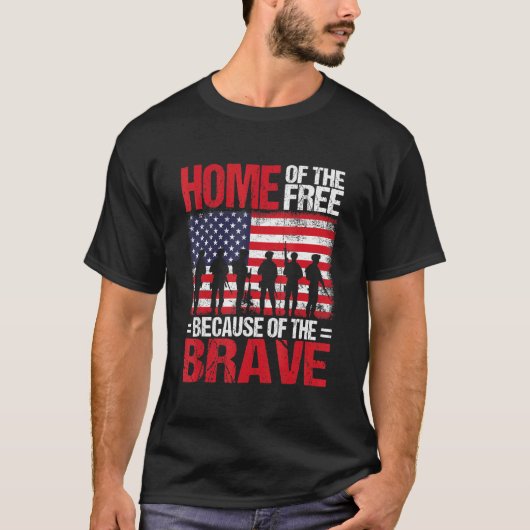 勇敢なアメリカの旗のために無料の家 Tシャツ (正面)