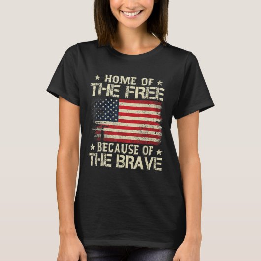 勇敢なアメリカ国旗のために無料の家 Tシャツ (正面)