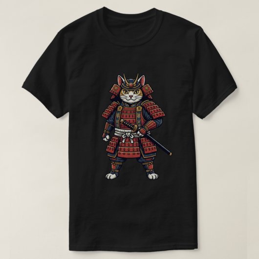 勇敢なサムライ猫戦士 Tシャツ (デザイン正面)
