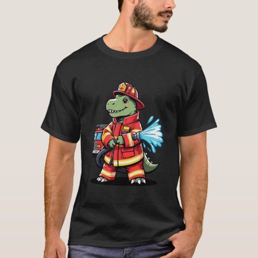 勇敢なディノ消防士の漫画 Tシャツ (正面)